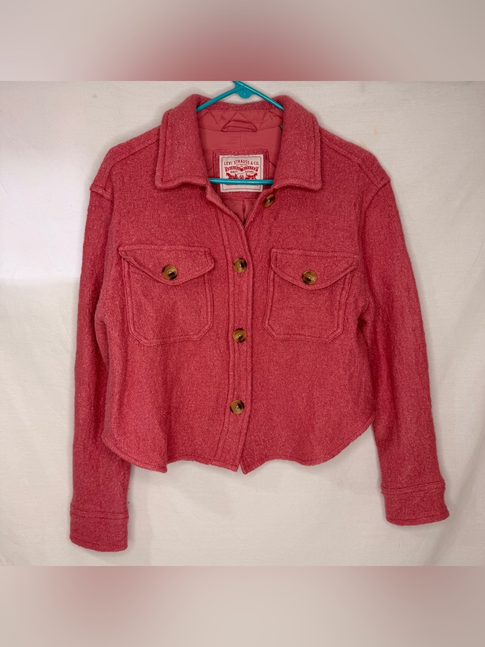 Levi’s Cropped Wool Blend Shirt Jacket Shacket Pink Womens Small